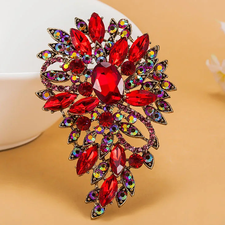 Luxurious Colorful Flower Brooch Bouquet Shiny Brand Austrian Crystal Hijab Pins And Broaches Very Nice Christmas Broches