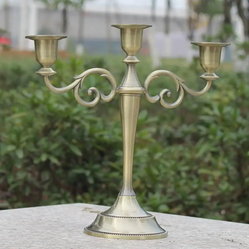 IMUWEN Silver/Gold/Bronze/Black 3-Arms Metal Pillar Candle Holders Candlestick Wedding Decoration Stand Home Decor Candelabra