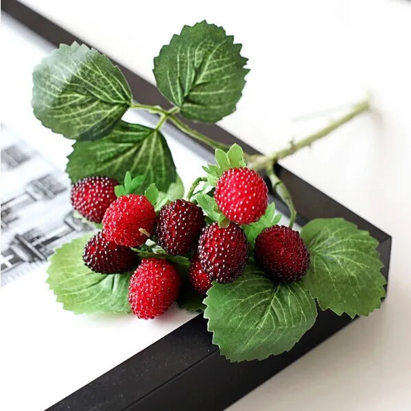 Free Shipping 9 Heads Artificial Strawberry Fruit Christmas Berry Potted Plants Home Garden Wedding Balcony Ornament Photo Props