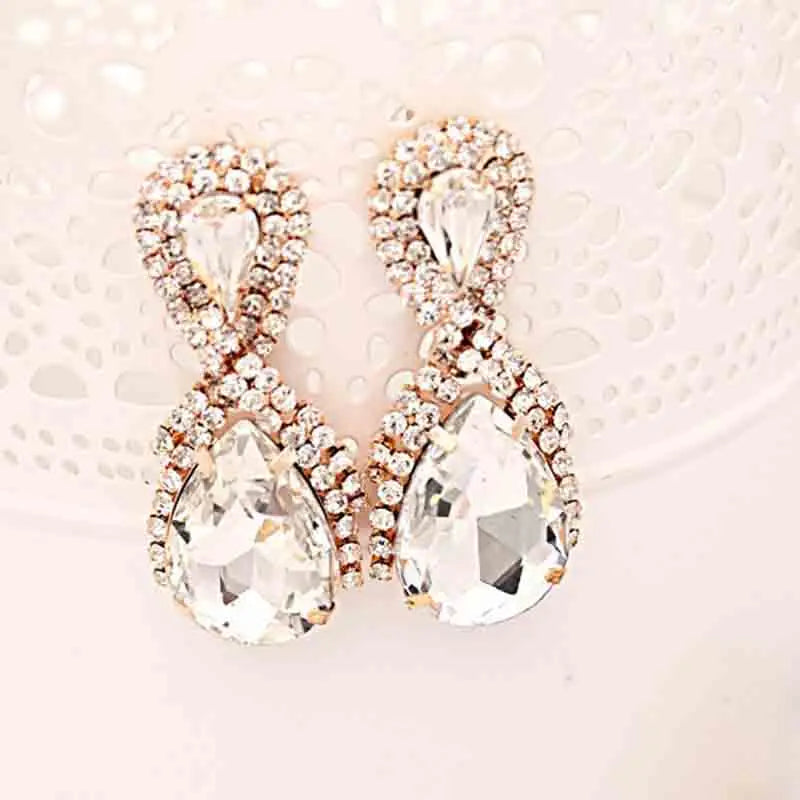 Hop Bijouterie Earring Studs Women's Droplets Shining Gold Silver Plated Crystal Drop Earrings Women Snowflake E017