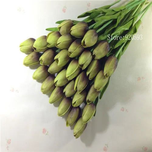 Free Shipping 31PCS/LOT PU Mini Tulip Artificial Flower Real Touch Wedding Floral Bouquet Christmas Home Party Decoration Gifts