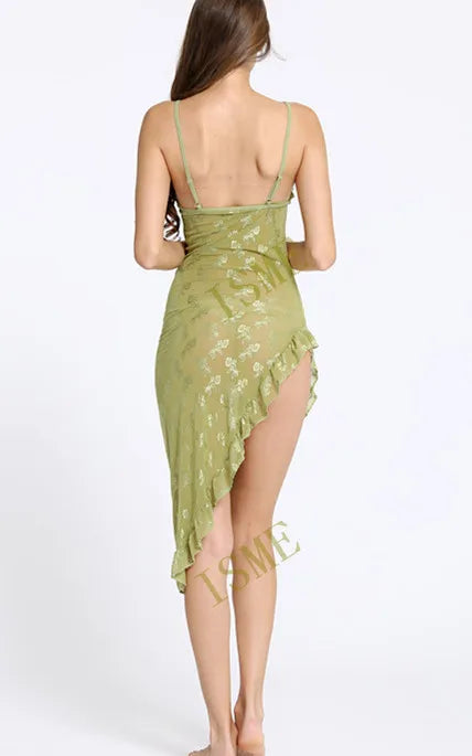 Nightgowns women lace green Asymmetrical dress deep V sexy Women's Sleep & Lounge hot Nightgowns & Sleepshirts intimates