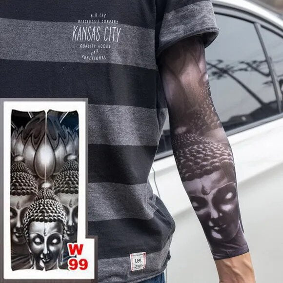 1pc hot sale tattoo sleeve  styles elastic Fake 100%nylon Arm stocking beloved girl Buddha Wolf Dragon design halloween cool men