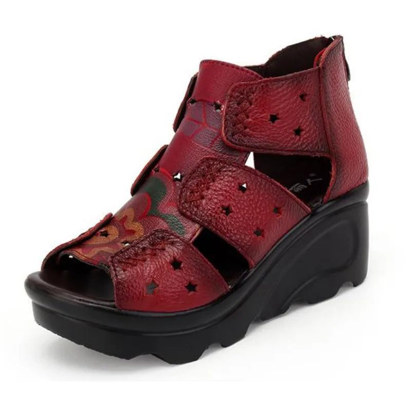 GKTINOO 2026 Ethnic Style Genuine Leather Women Shoes Sandals Wedges Sandals Handmade Genuine Leather Women Sandal