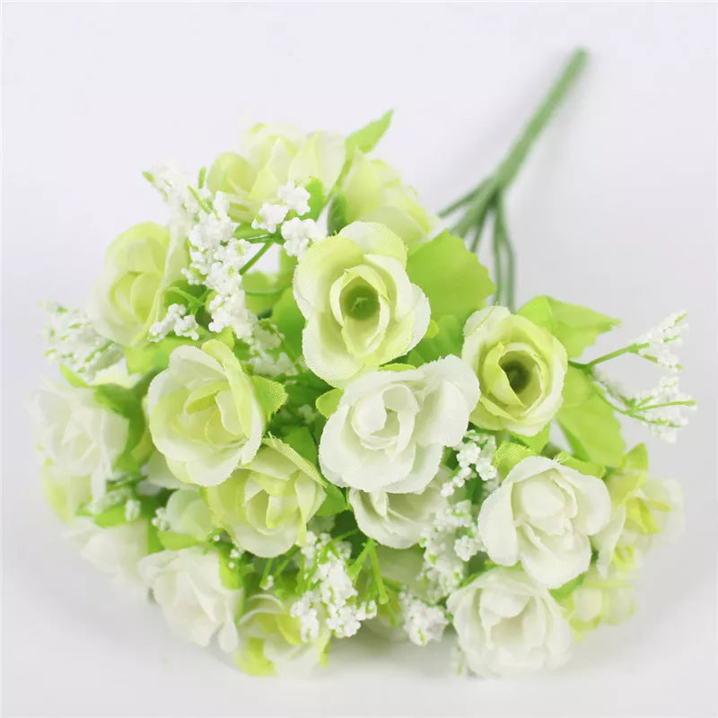 Autumn 15 Heads/Bouquet Small Bud Roses Bract Silk Artificial Flower DIY Wedding Home Christmas Decor Floral Gifts Photo Props