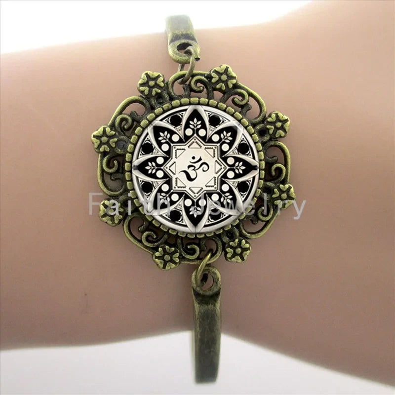 TAFREE Glass Cabochon Dome Lace Flower Charm Bracelet Women's Love Christmas Gift Good Quality Cuff Bangles