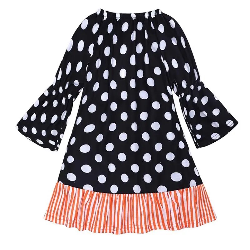 2018Baby Girl Halloween Dress Long sleeves Polka Dot Pumpkin Print Patchwork Princess Girls Holiday Party Costume 1-6Y