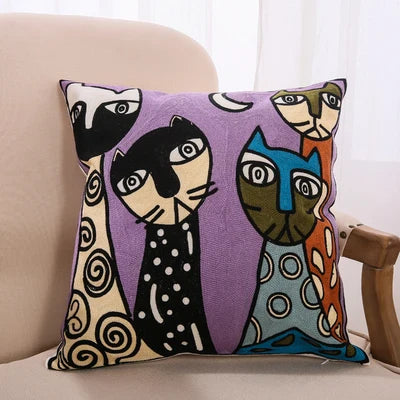 Drop Ship Cotton Canvas Embroidery Pillow Cover Abstract Cushion Cover Home Decor Cushion Decorative Pillow Case Pillow Sham