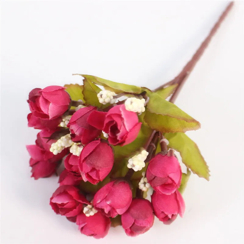 Autumn 15 Heads/Bouquet Small Bud Roses Bract Silk Artificial Flower DIY Wedding Home Christmas Decor Floral Gifts Photo Props
