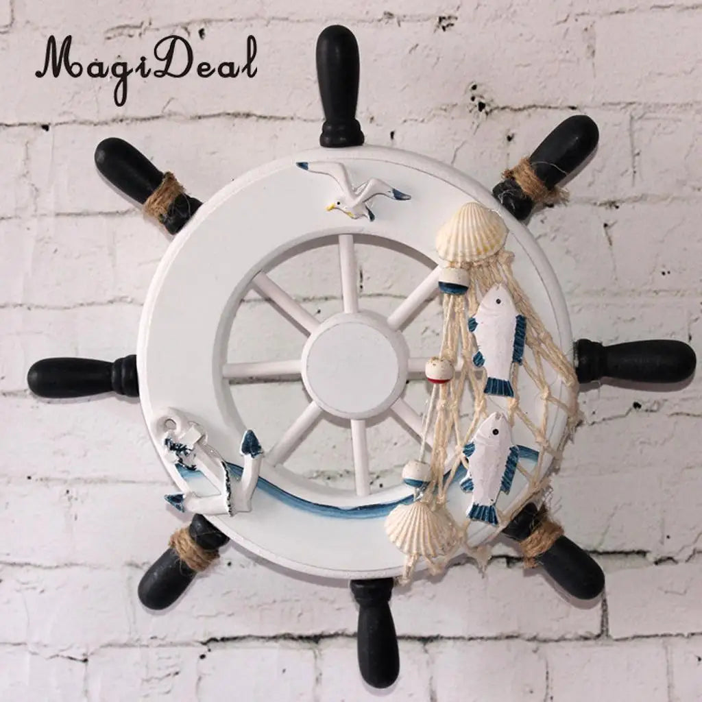 MagiDeal Wooden Ship Steering +Fishing Net Wall Hanging Decoration Dream Catcher Sea Craft Kids Room Home Decor Accs