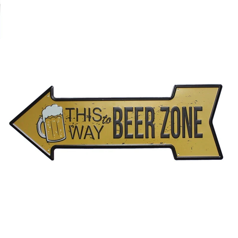 Restaurant Beach  Beer Bar Coffee Arrow Metal Irregular Tin Signs  Advertising Board Wall Pub Home Art Decor 42X10CM U-13