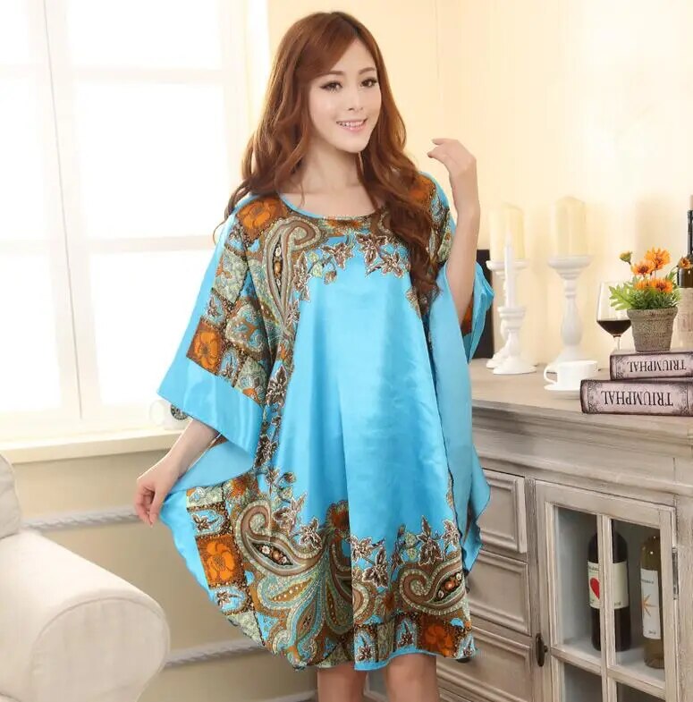 FZSLCYIYI Hot Sale Summer Fashion Lady Robe Chinese Women's Rayon Bath Gown Yukata Nightgown Novelty Print Night Dress