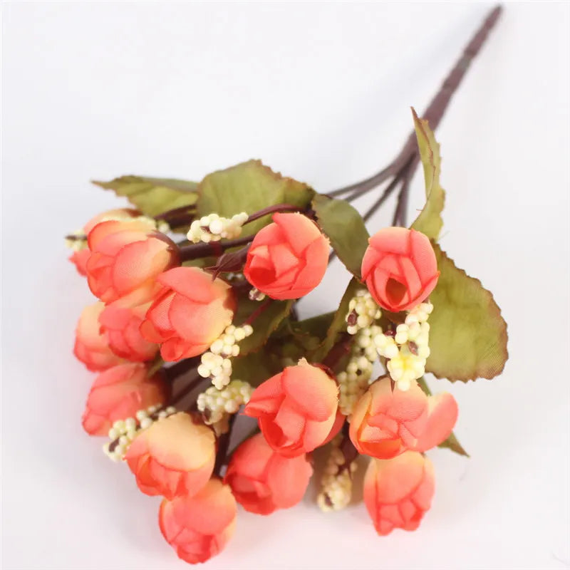 Autumn 15 Heads/Bouquet Small Bud Roses Bract Silk Artificial Flower DIY Wedding Home Christmas Decor Floral Gifts Photo Props