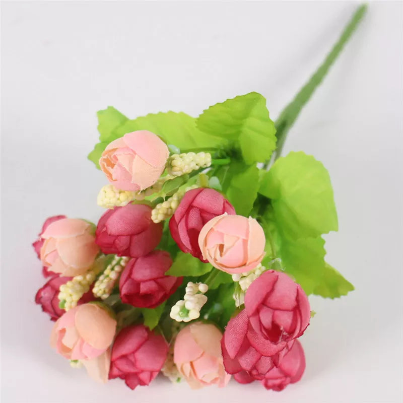 Autumn 15 Heads/Bouquet Small Bud Roses Bract Silk Artificial Flower DIY Wedding Home Christmas Decor Floral Gifts Photo Props