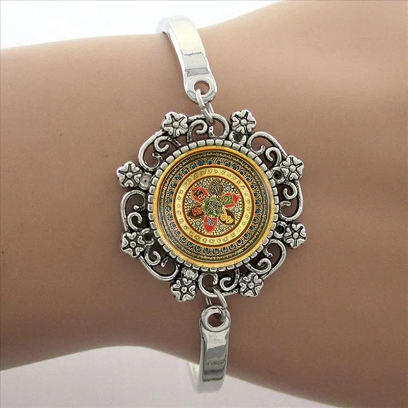TAFREE Glass Cabochon Dome Lace Flower Charm Bracelet Women's Love Christmas Gift Good Quality Cuff Bangles