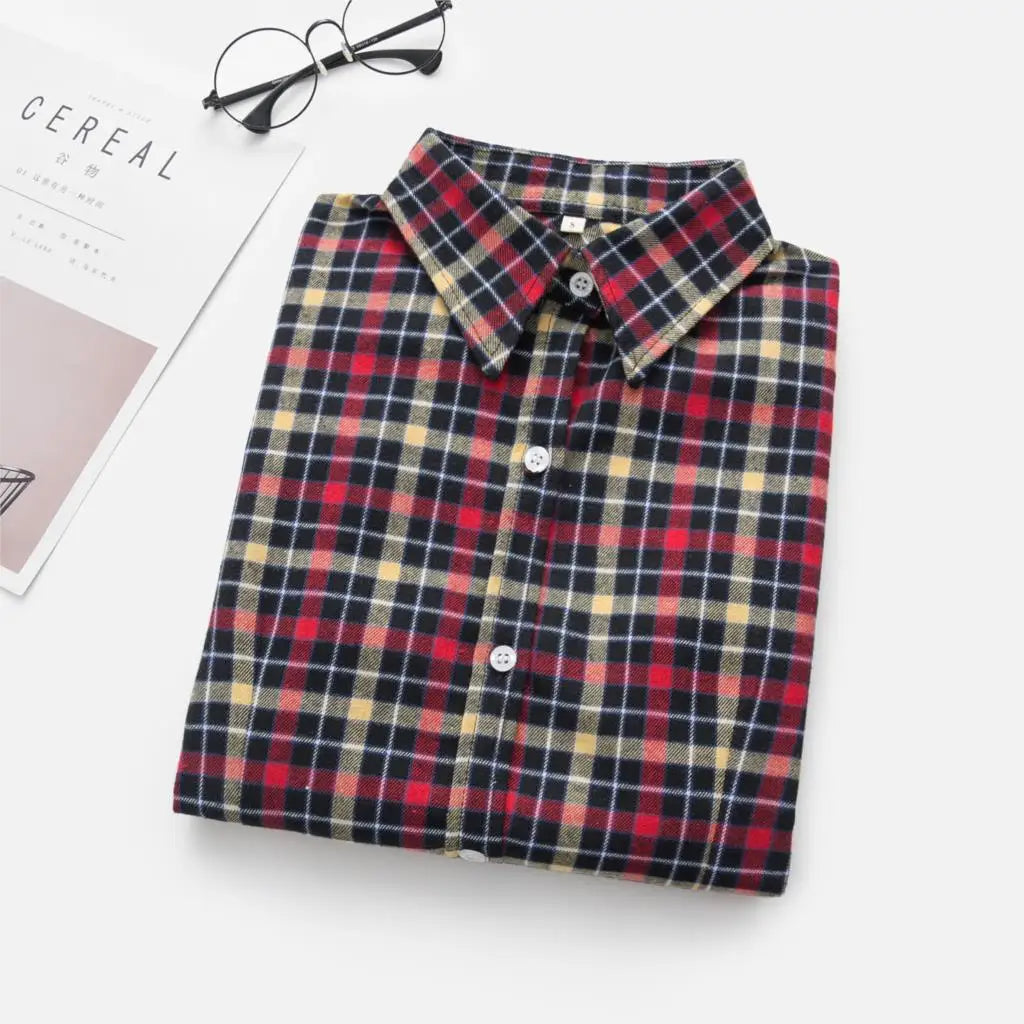 Women's Shirts 2023 Autumn and Winter female shirt plaid shirt women slim long sleeve cotton Blouse top female outerwear