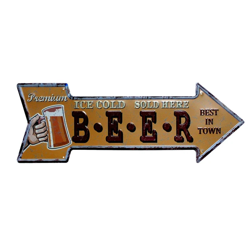Restaurant Beach  Beer Bar Coffee Arrow Metal Irregular Tin Signs  Advertising Board Wall Pub Home Art Decor 42X10CM U-13