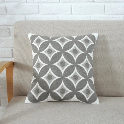 Home Decor Emboridered Cushion Cover Grey Pink Geometric Canvas Cotton Suqare Embroidery Pillow Cover 45x45cm