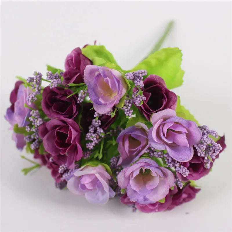 Autumn 15 Heads/Bouquet Small Bud Roses Bract Silk Artificial Flower DIY Wedding Home Christmas Decor Floral Gifts Photo Props