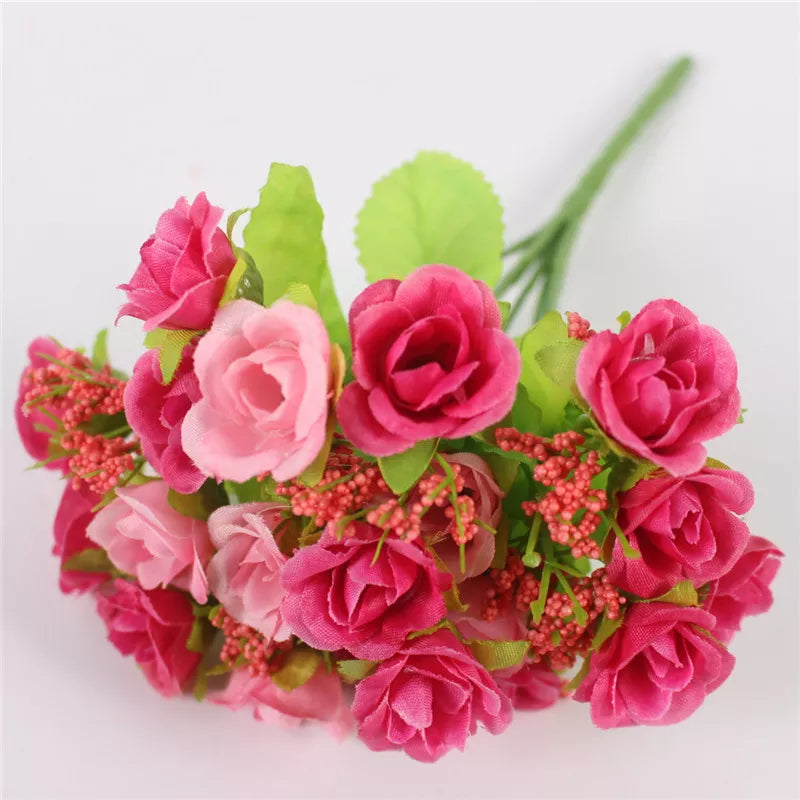 Autumn 15 Heads/Bouquet Small Bud Roses Bract Silk Artificial Flower DIY Wedding Home Christmas Decor Floral Gifts Photo Props
