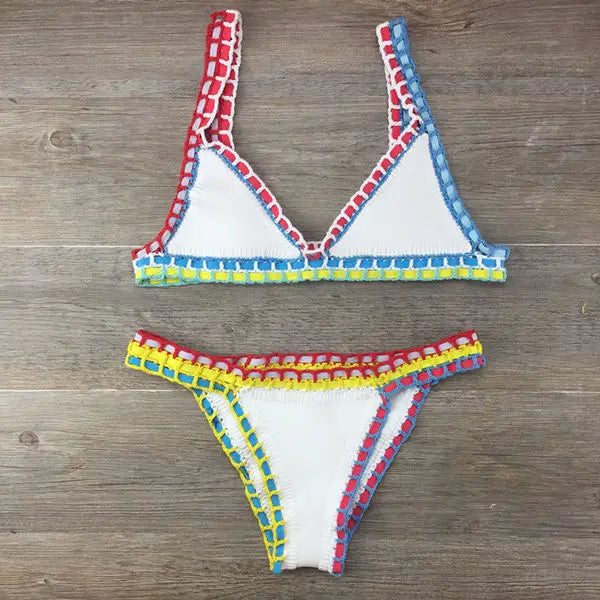 Colorful Crochet Bikinis Women's Swimming Suit 2023 Sexy Bandage Brazilian Bikini Set Knitted Swimsuit Swimwear Women Biquini