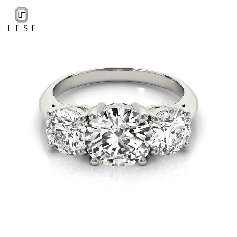 LESF 925 Sterling Silver Women's Ring 3 Stones 2 Carats Round Cut SONA Simulated Diamond Wedding Engagement Rings