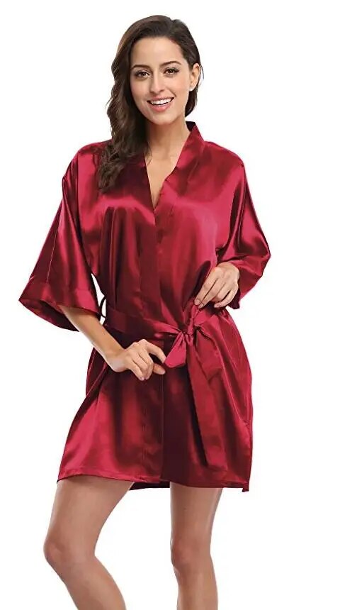 Silk Satin Wedding Bride Bridesmaid Robe Floral Bathrobe Short Kimono Robe Night Robe Bath Robe Fashion Dressing Gown for Women