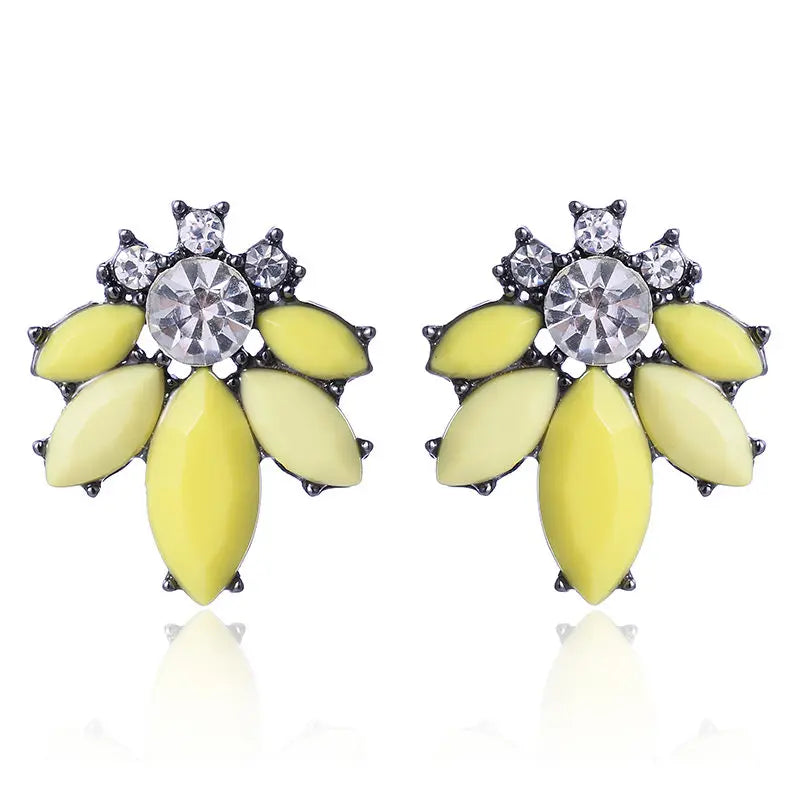 LUBOV Colorful Crystal Opal Stone Women Piercing Earrings Rhinestone Inlaid Metal Stud Earrings Girls Christmas Gift Jewelry