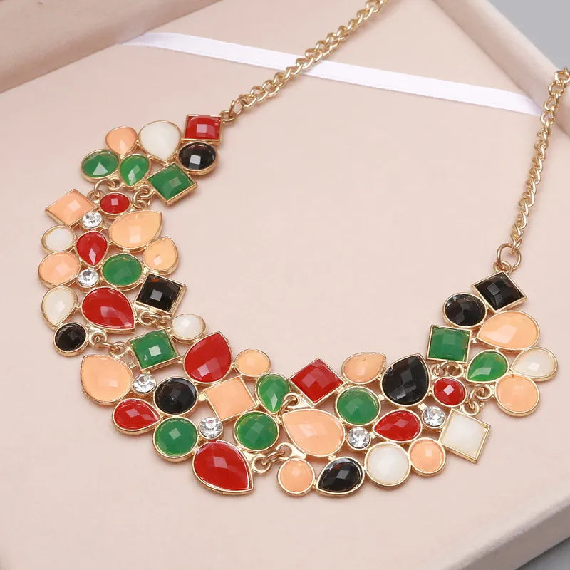 MINHIN New Popular Multicolor Big Pendant Clavicle Chain Necklace Women's Delicate Banquet Jewelry