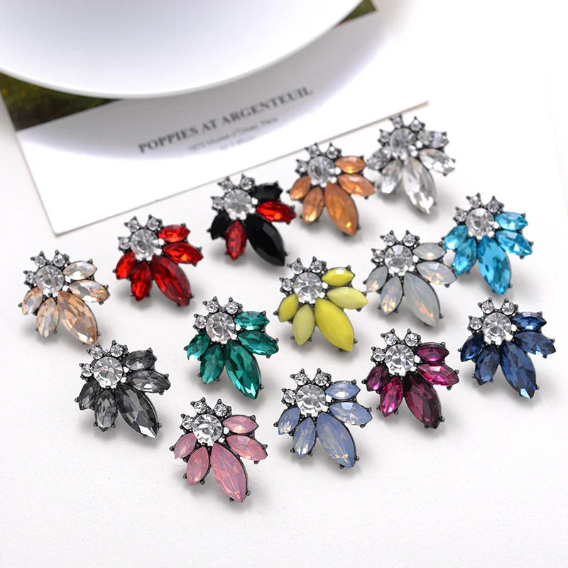 LUBOV Colorful Crystal Opal Stone Women Piercing Earrings Rhinestone Inlaid Metal Stud Earrings Girls Christmas Gift Jewelry