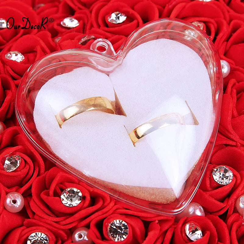 Wedding Favors Hang Ring Pillow With Transprent Box Heart Design Rhinestone And Pearl Decor Wedding Ring Cushion Decoration