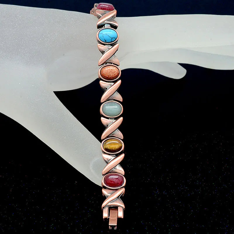 Escalus Women's Classic Health Copper Plating Bracelet for Women Colorful Stones Magnetic Fashion Ladies Bangle Bio Jewelry