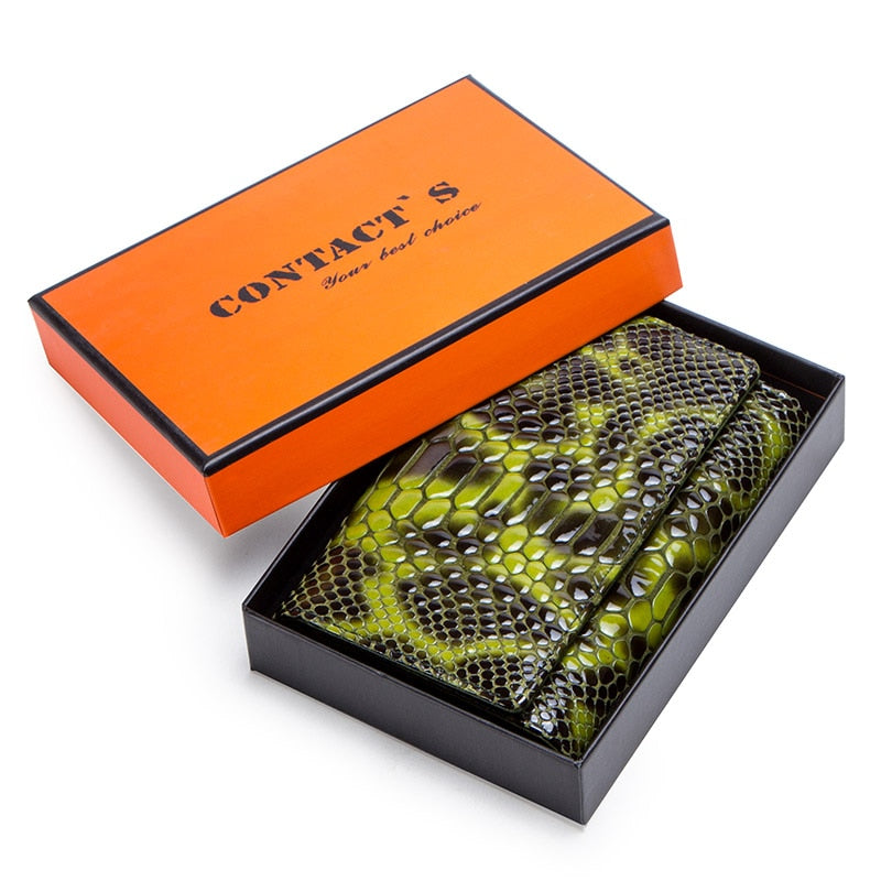Contact's Genuine Leather Wallet Women Long Clutch Bag Hasp Female Coin Purse RFID Card Holder Wallets for Women Portfel Damski