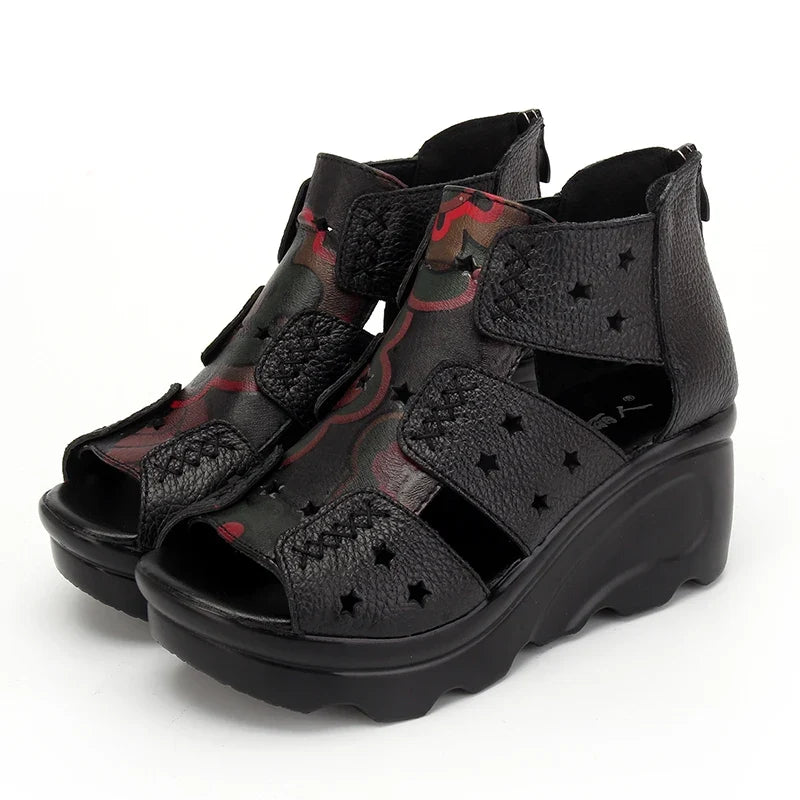 GKTINOO 2026 Ethnic Style Genuine Leather Women Shoes Sandals Wedges Sandals Handmade Genuine Leather Women Sandal
