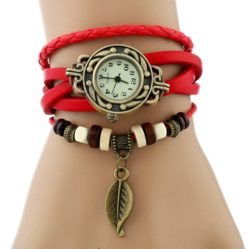 Gnova Platinum Classic Genuine Leather Bracelet Watch Women Vintage Watch Korean Fashion LEAF wristwatch Girls Gift