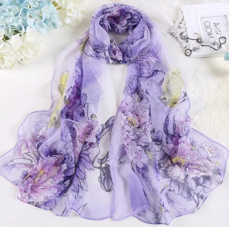 Women Fashion Chiffon Georgette Silk Scarf For Muslim Hijab Peony Flower Bandana Summber Beach Sarong Scarf&Shawl HY30
