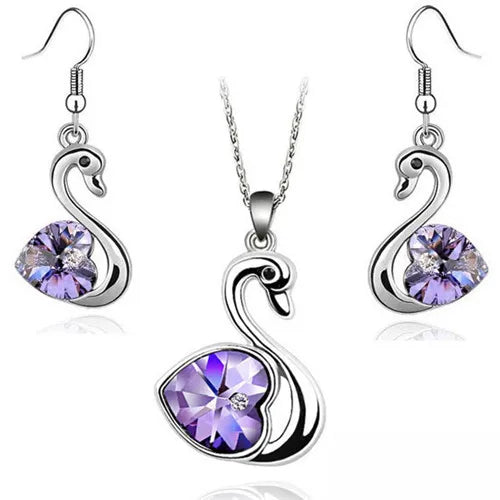 Crystal swan Pendant charm lover fashion Jewelry set birthday gift present Necklace Earring dropshipping quality charm girl date