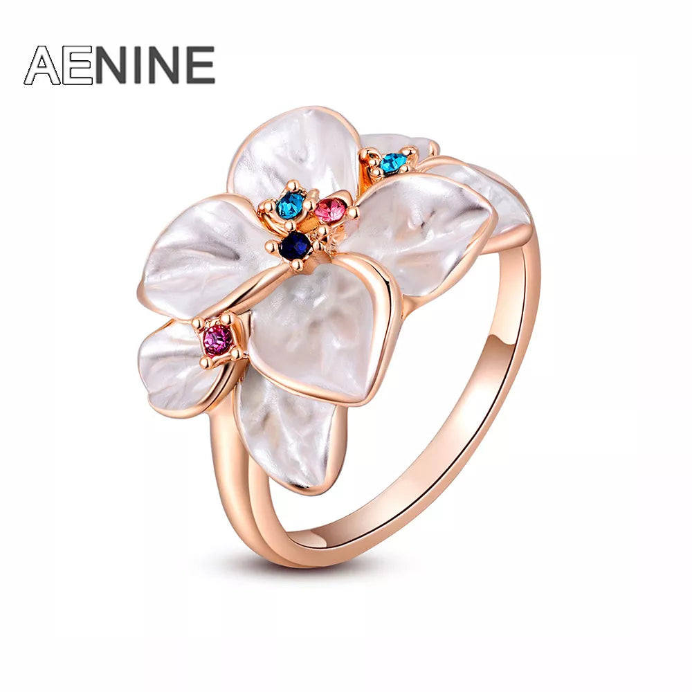 AENINE Exquisite Trendy Colorful Flower Ring with AAA Rhinestone Fashion Jewelry for Women Best Christmas Gift L2010228290