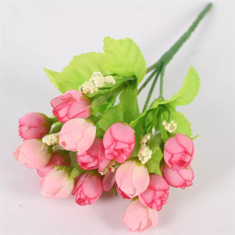 Autumn 15 Heads/Bouquet Small Bud Roses Bract Silk Artificial Flower DIY Wedding Home Christmas Decor Floral Gifts Photo Props