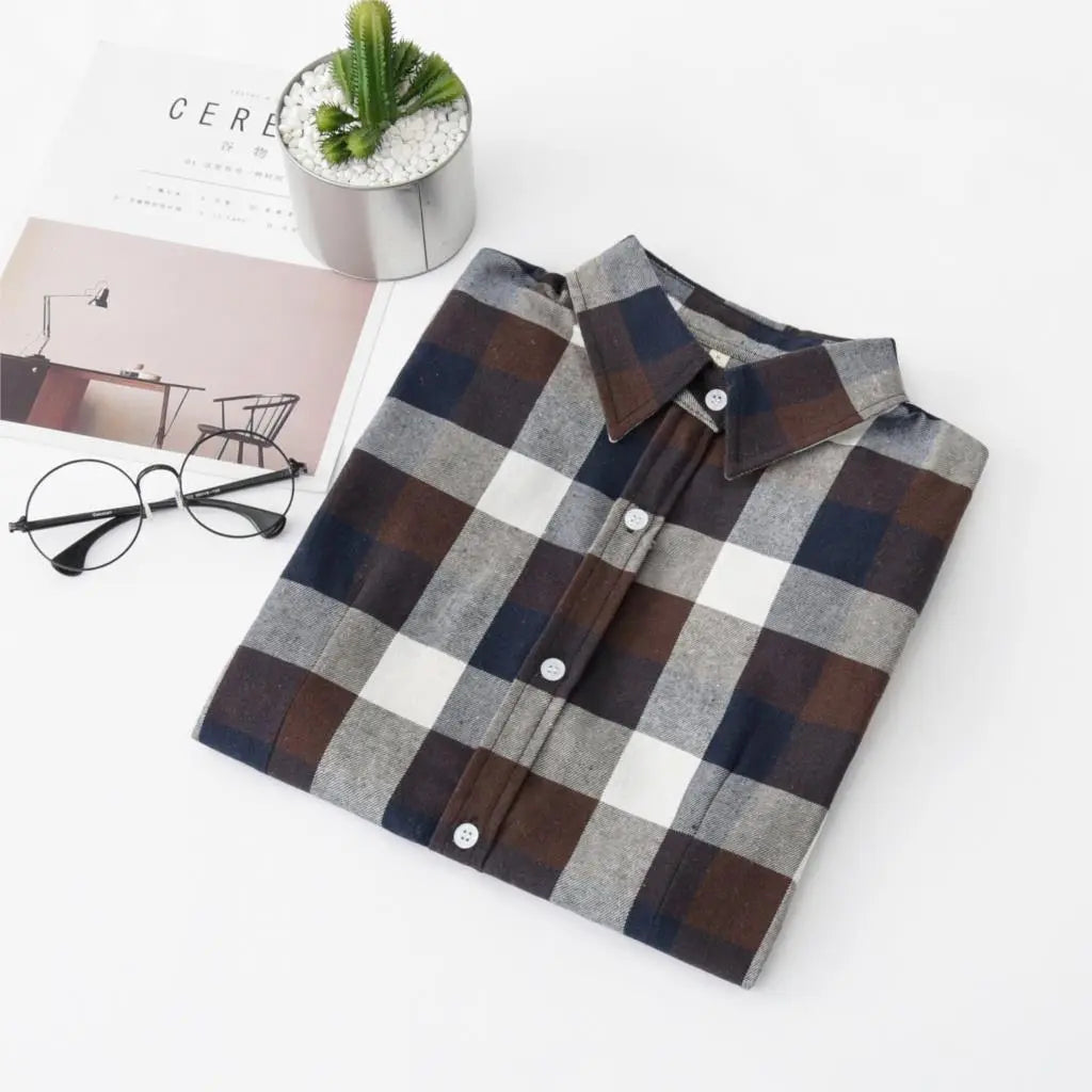 Women's Shirts 2023 Autumn and Winter female shirt plaid shirt women slim long sleeve cotton Blouse top female outerwear