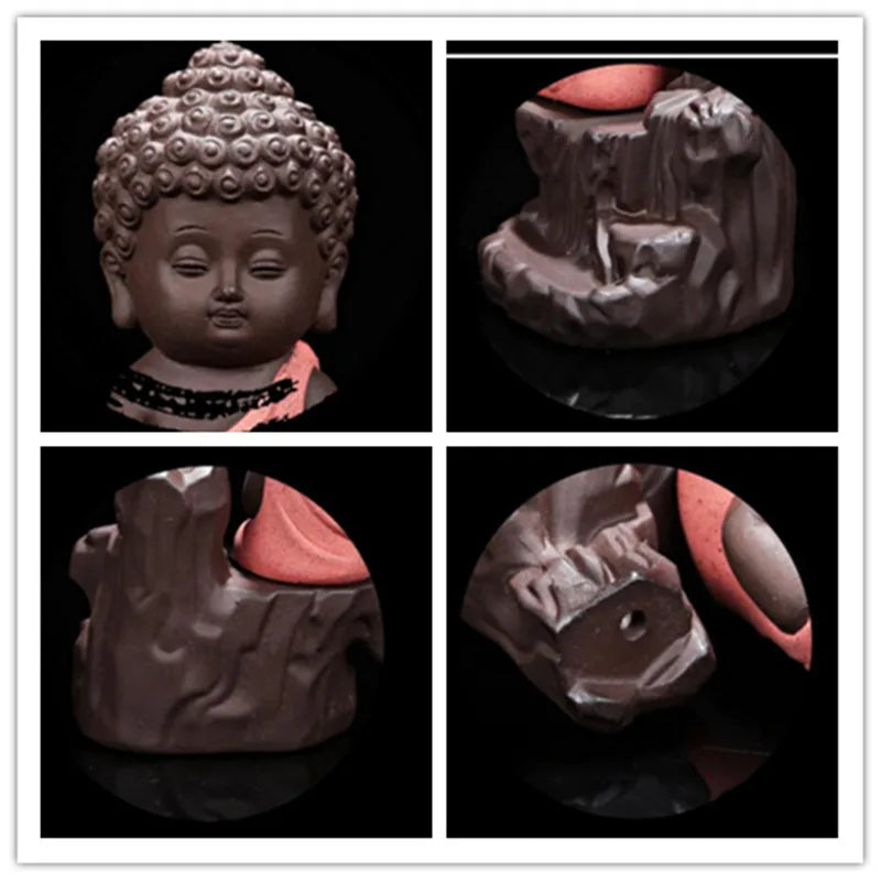 With 10Cones The Little Monk Censer Creative Home Decor Small Buddha Incense Holder Backflow Incense Burner Use In Home Teahouse