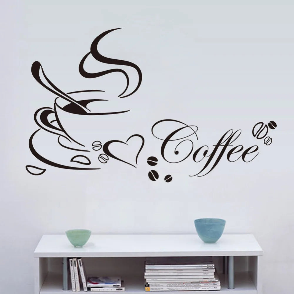 Coffee cup with heart vinyl quote Restaurant Kitchen removable wall Stickers DIY home decor wall art MURAL Drop Shipping
