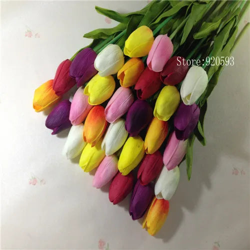 Free Shipping 31PCS/LOT PU Mini Tulip Artificial Flower Real Touch Wedding Floral Bouquet Christmas Home Party Decoration Gifts