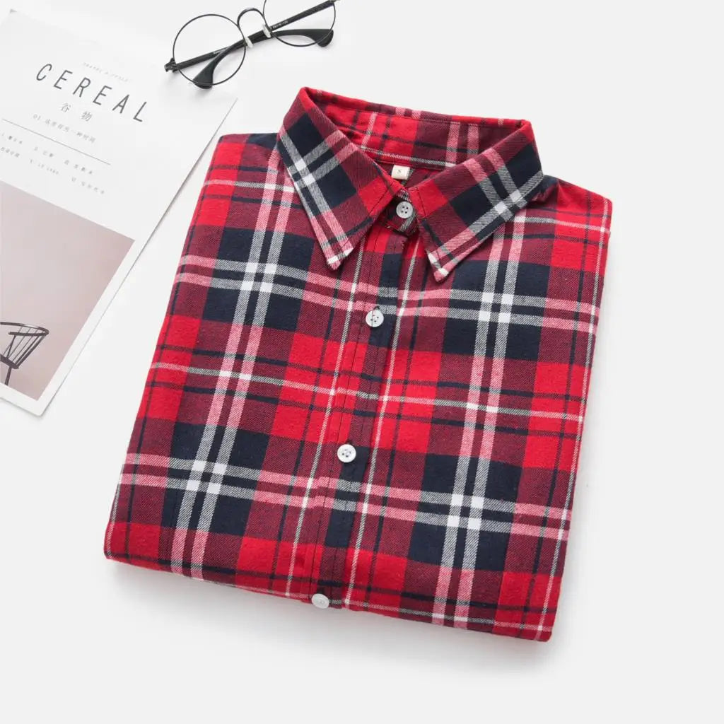 Women's Shirts 2023 Autumn and Winter female shirt plaid shirt women slim long sleeve cotton Blouse top female outerwear