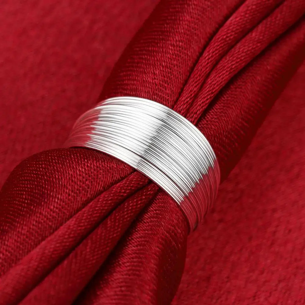 Women'S Silver Plated Ring Engagement Wedding Bridal Jewelry Adjustable Size Open Finger Ring Made Of Many Silvery Threads