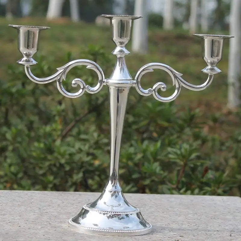 IMUWEN Silver/Gold/Bronze/Black 3-Arms Metal Pillar Candle Holders Candlestick Wedding Decoration Stand Home Decor Candelabra