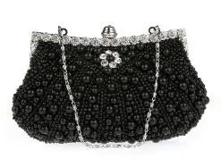 DAIWEI Women Evening Clutch Bag Ladies Wedding Bridal Handbag Pearl Beaded Diamond Day Cluthes Crystal Purse Party Wedding Beige