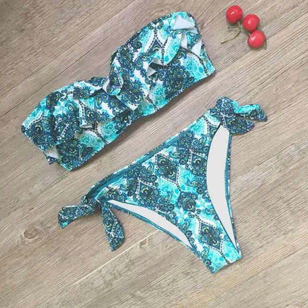 New Bandage Beach Strapless Swimwear Bikinis 2023 Women Swimsuit Sexy Brazilian Bikini Set Falbala Biquini Bathing Suits 485