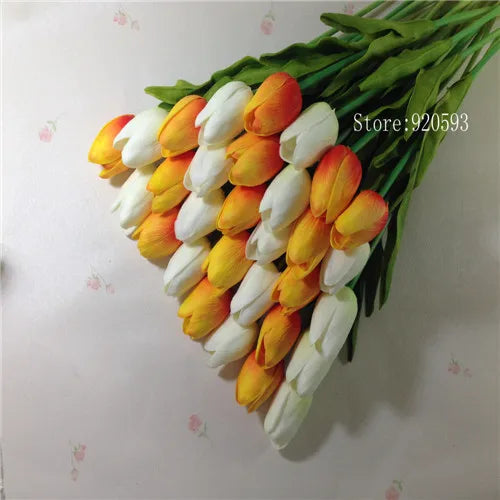 Free Shipping 31PCS/LOT PU Mini Tulip Artificial Flower Real Touch Wedding Floral Bouquet Christmas Home Party Decoration Gifts