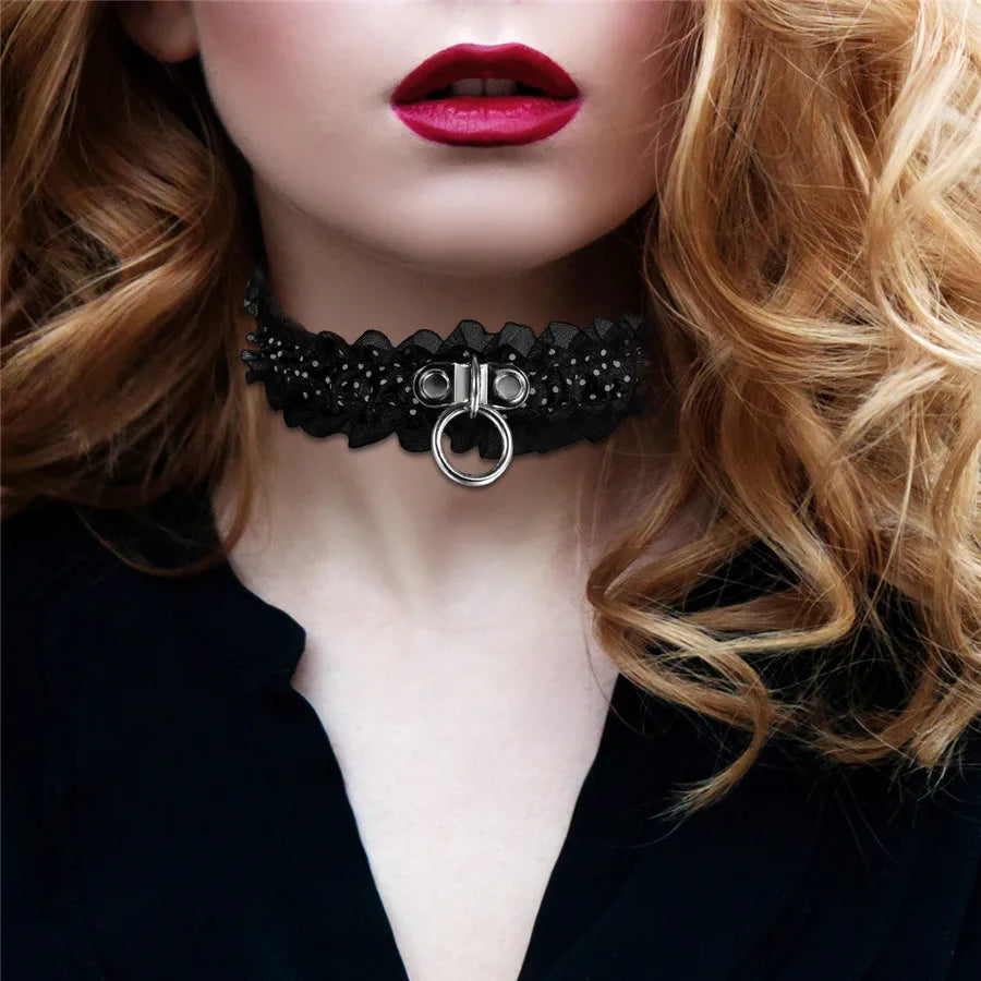 Boniskiss Fashion Sexy Punk Gothic Lace Leather Choker Necklace Spike Rivet Buckle Collar Funky Torques Necklace Jewelry